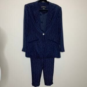 Silk Liz Claiborne Blue Pinstripe Suit Pants Blazer Sz 6